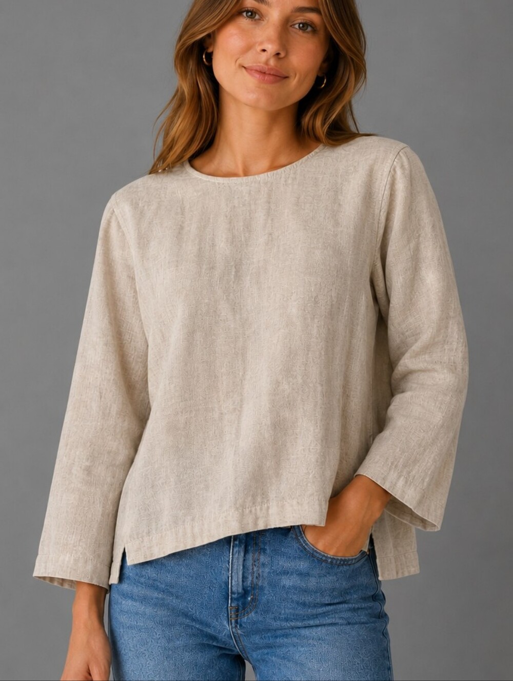 BLDWN Anthropologie Linen Pullover Long Sleeve Boxy Shirt